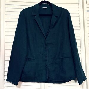 Eileen Fisher Dark Green Linen Blazer Jacket